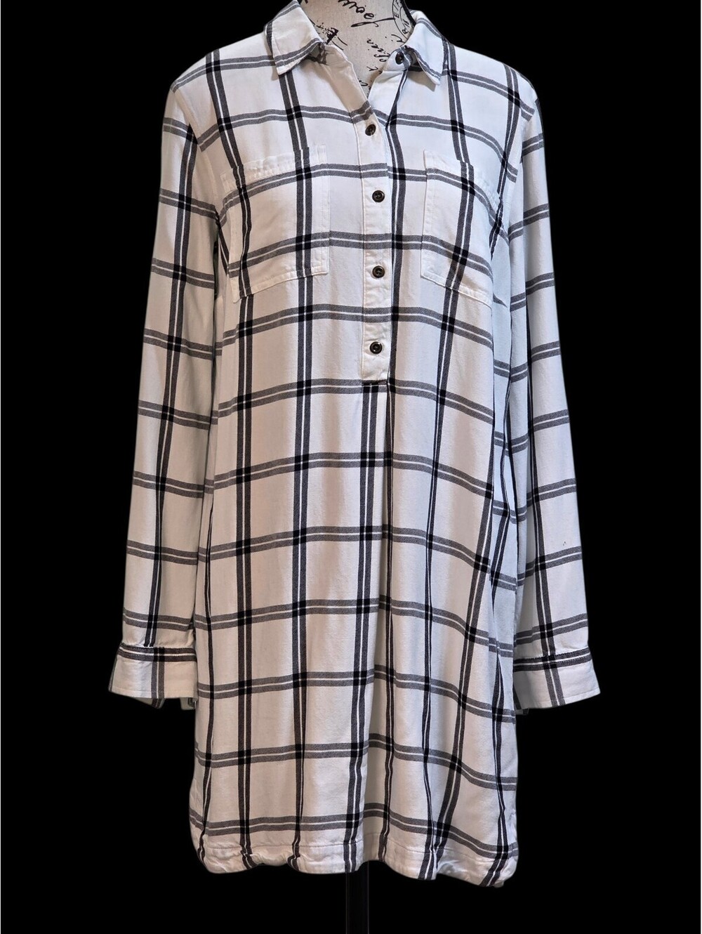Old Navy Women's Plaid Long Sleeve Shirt Dress Tunic Top Windowpane Plaid